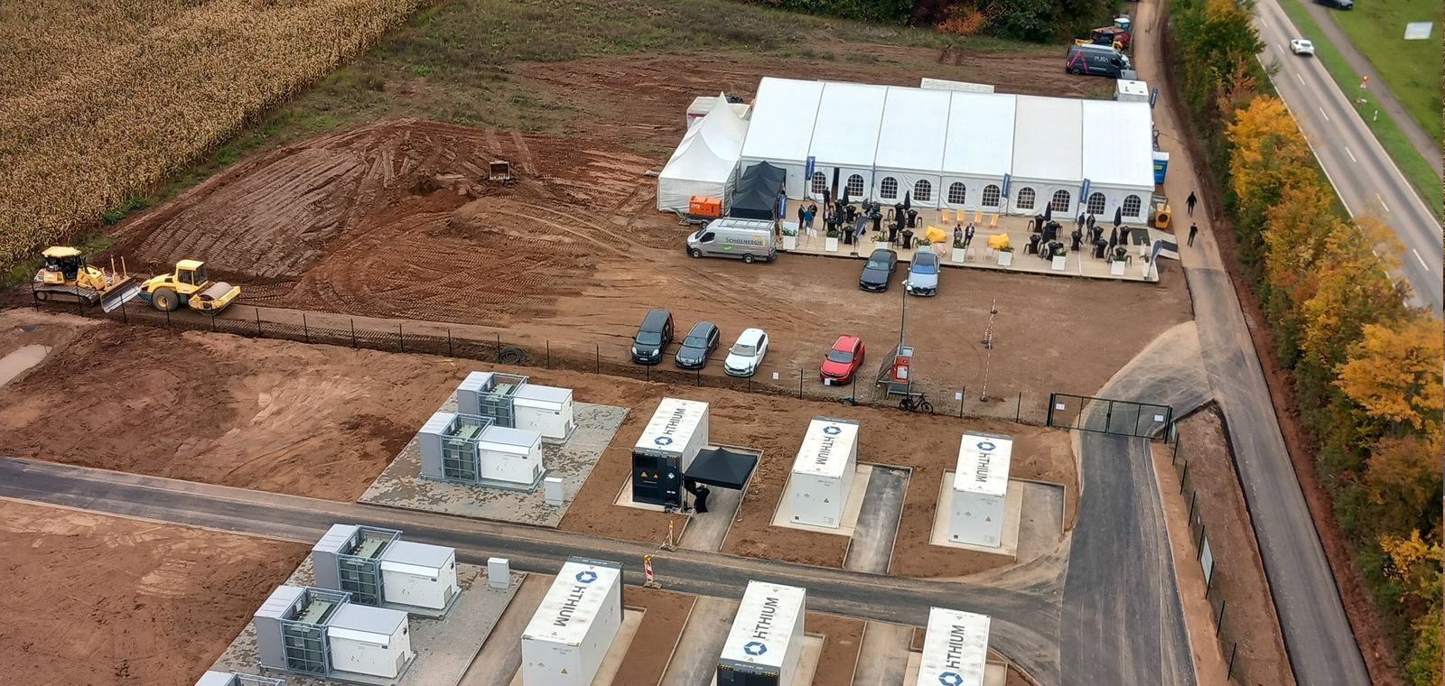 Aerial view of a battery storage site in Germany