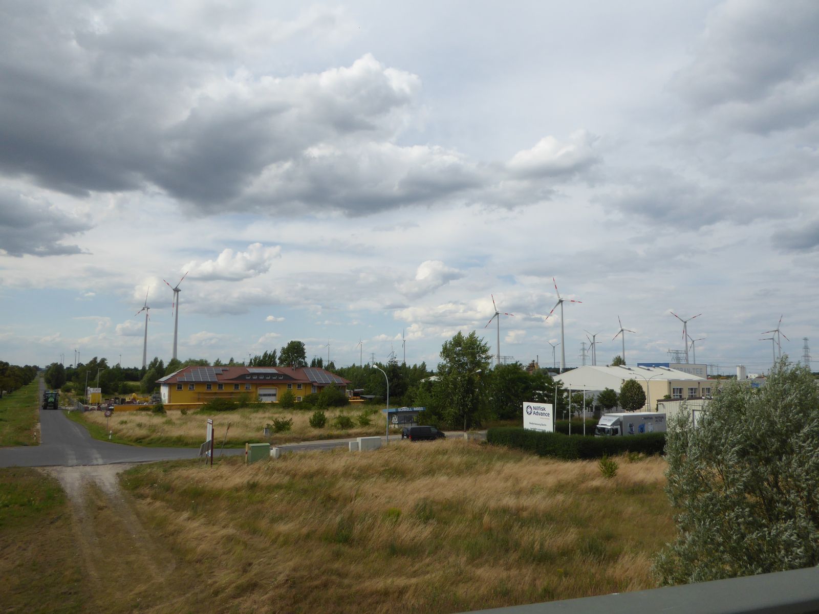 Wind turbines over open farmland